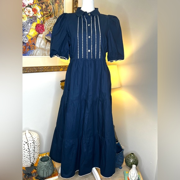 Gretchen Scott Designs Cotton Ric Rac Roc Midi/Maxi Dress NWT S Navy - Picture 3 of 10